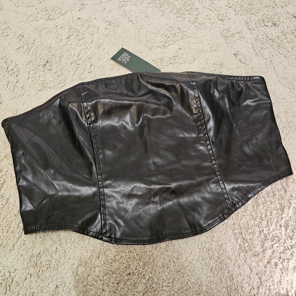 wild fable Black Faux Leather Strapless Crop Top Tube Top